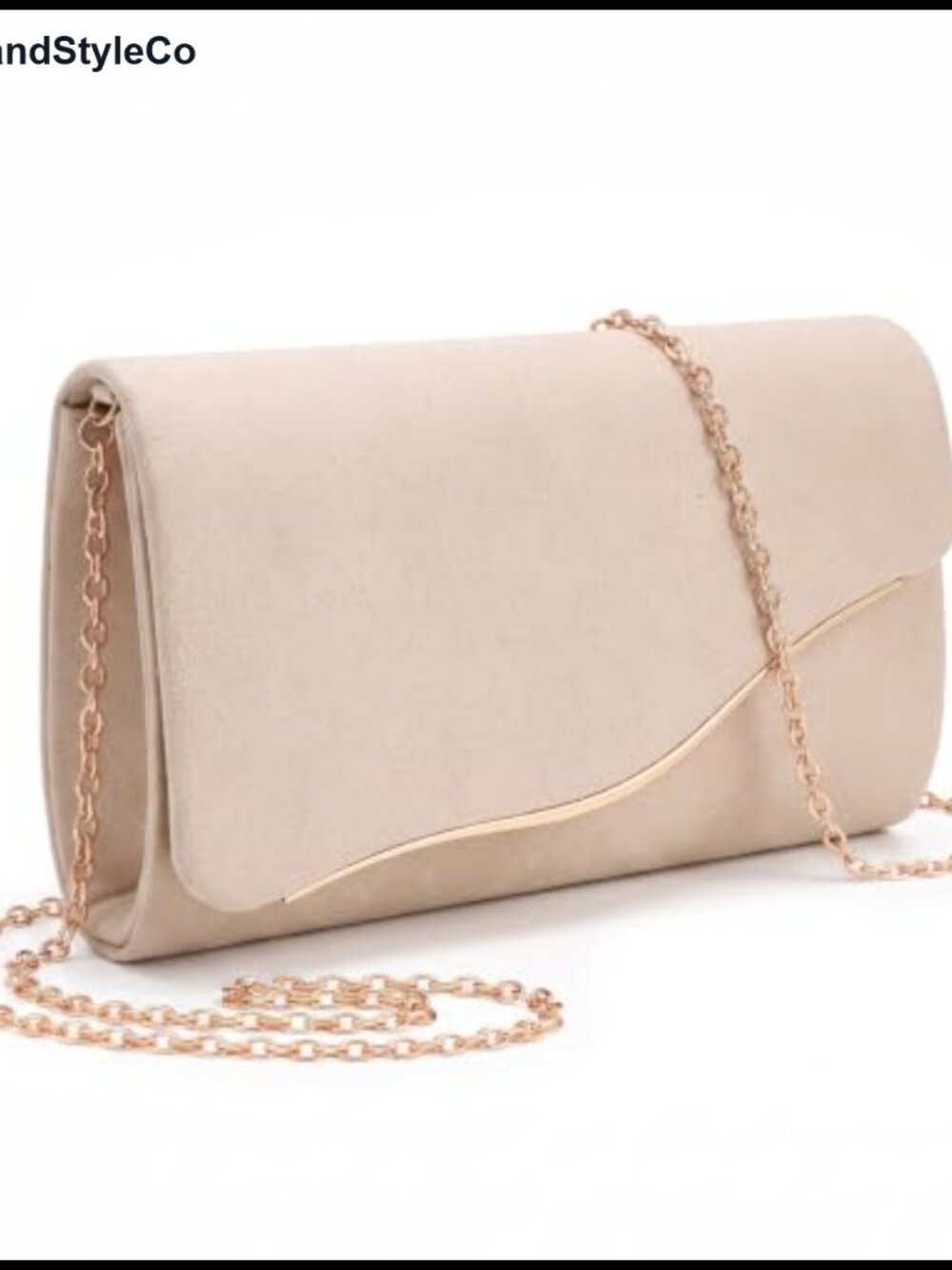 Faux Suede Evening Clutch with Detachable Gold Chain